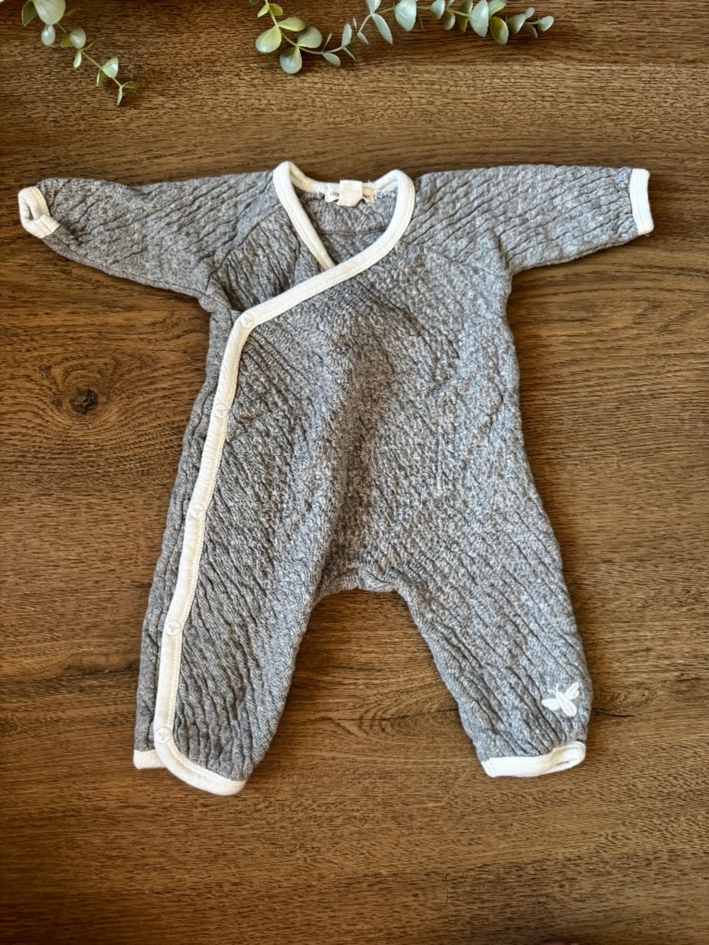 Burt's Bees Baby Organic Cotton Quilted Kimono One Piece Gray NB Newborn